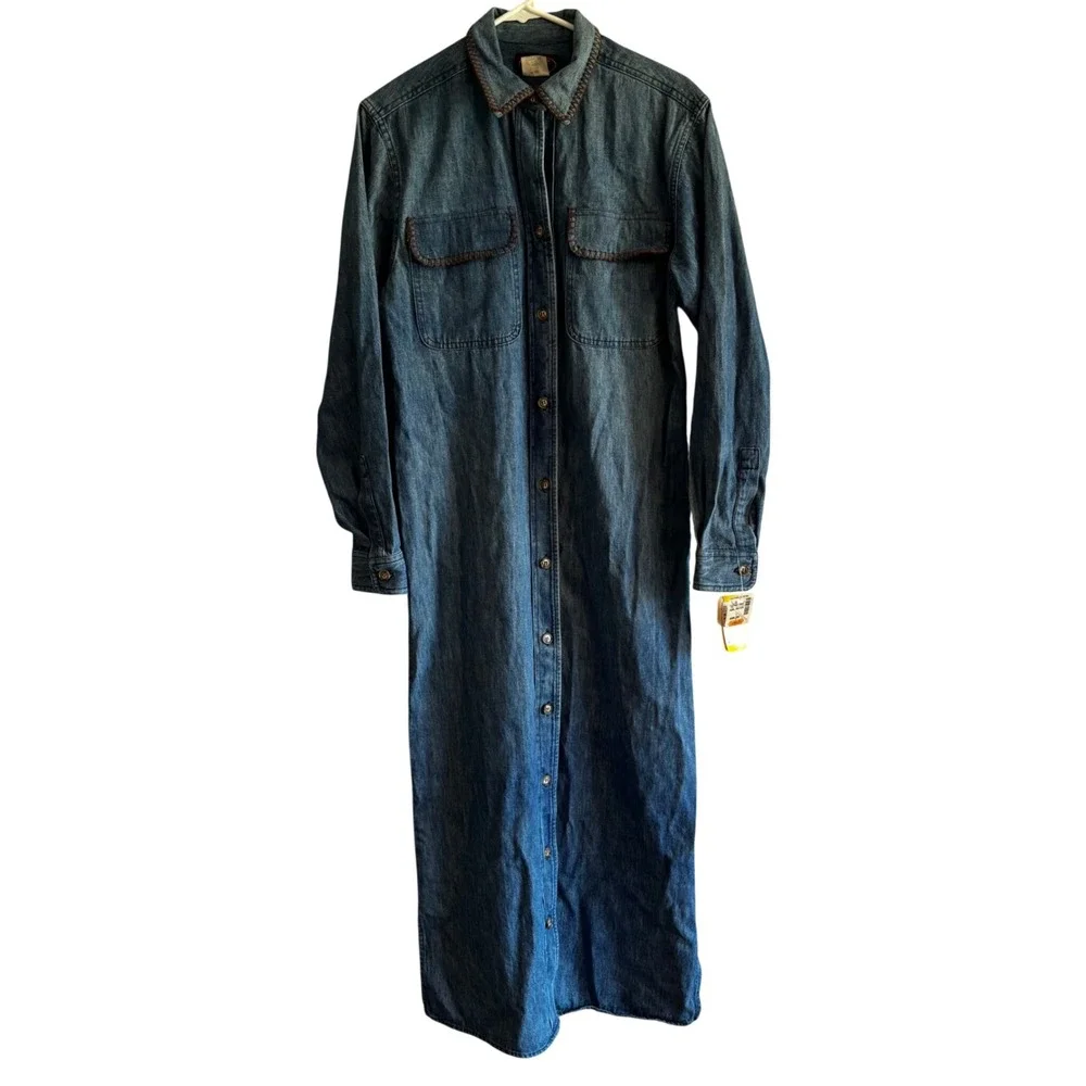Vtg Saddle Club Denim Maxi Shirt Dress Sz 6 Blue Whipstitch Western Country Boho